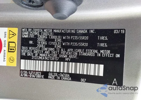 2019 Lexus Rx 350 из США, поврежденный, VIN 2T2ZZMCA1KC138157